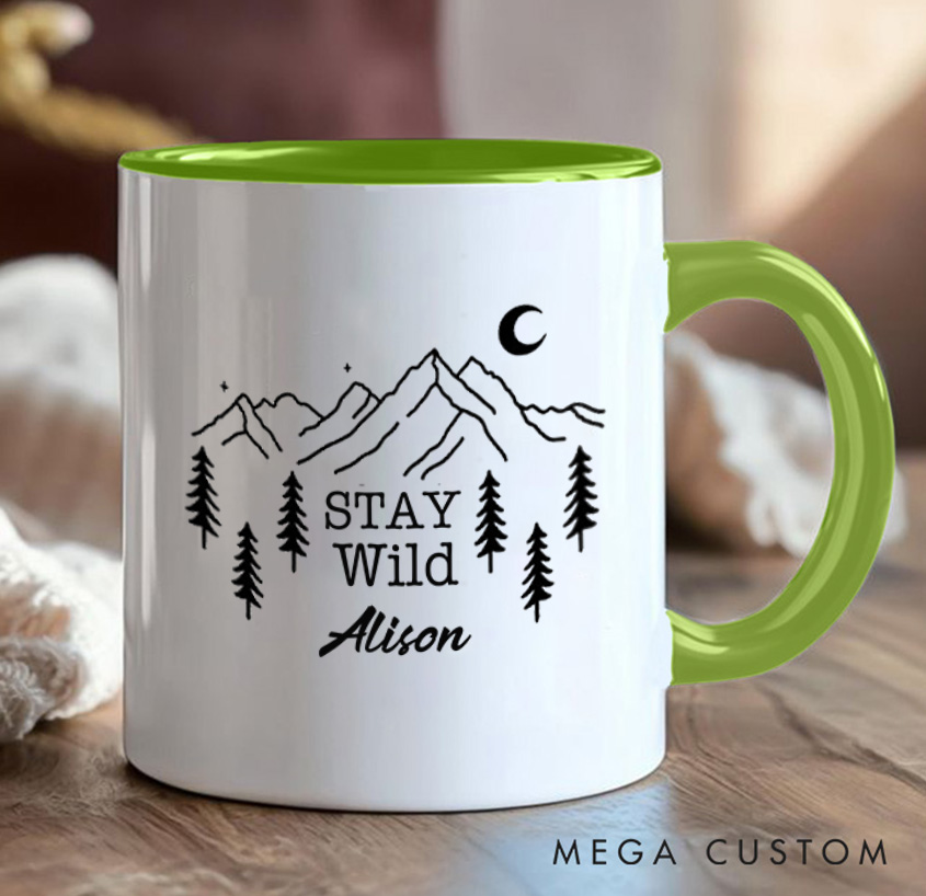 Personalized Stay Wild Mug Camping Mountain Hiking Mug Gift for Outdoors Nature Lovers