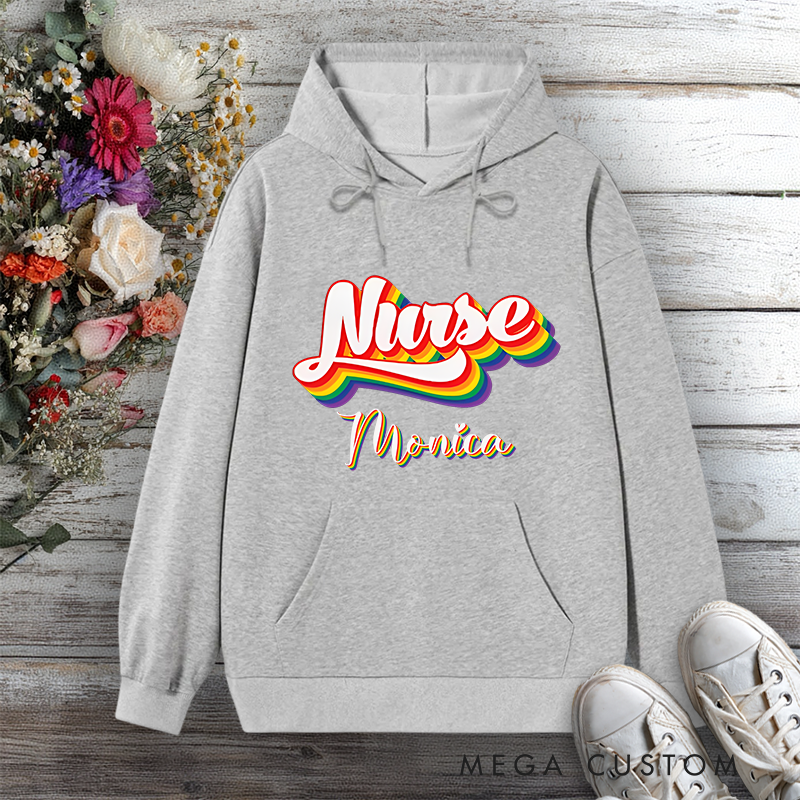 Personalized Hoodies for Nurse Rainbow Nurse Pride Design Hoodies International Nurse Day Gift