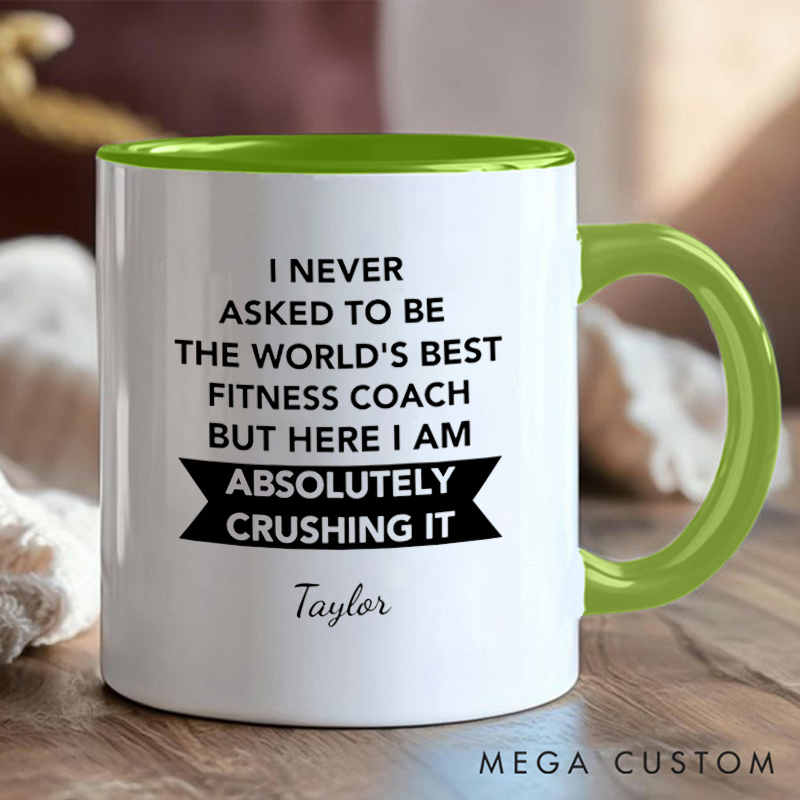Personalized Worlds Best Fitness Coach Coffee Cup Mug with Motivational Quote Gift for Fitness Enthusiasts Bodybuilders and Gym Lovers