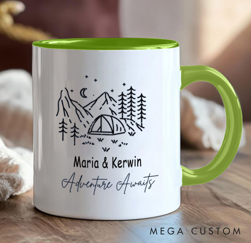 Personalized Couple Camping Mug Mountain Adventure Awaits Hiking Mug Gift for Travel Outdoors Lovers