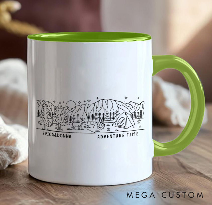 Personalized Waterfall Campsite Deer  Mug Adventuring Hiking Camping Cup Gift for Travel Outdoor Enthusiasts