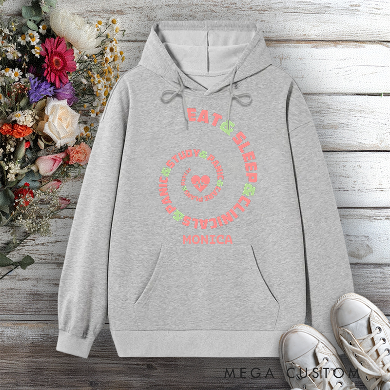 Personalized Hoodies for Nurse Eat Sleep Study Panic Nursing Life Spiral Design Hoodies International Nurse Day Gift