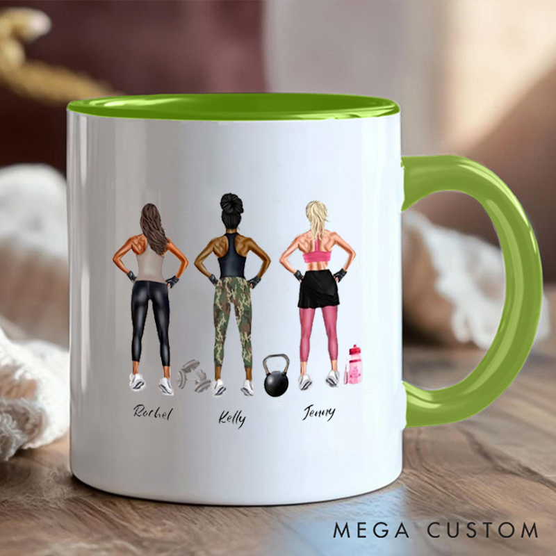 Personalized Fitness Squad Coffee Cup Mug with Gym Partner Names Gift for Fitness Enthusiasts Bodybuilders and Gym Lovers