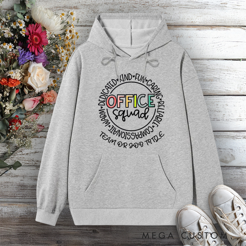 Personalized Hoodies for Office Squad Word Circle Design Team or Job Title Edition Gift for Office Worker