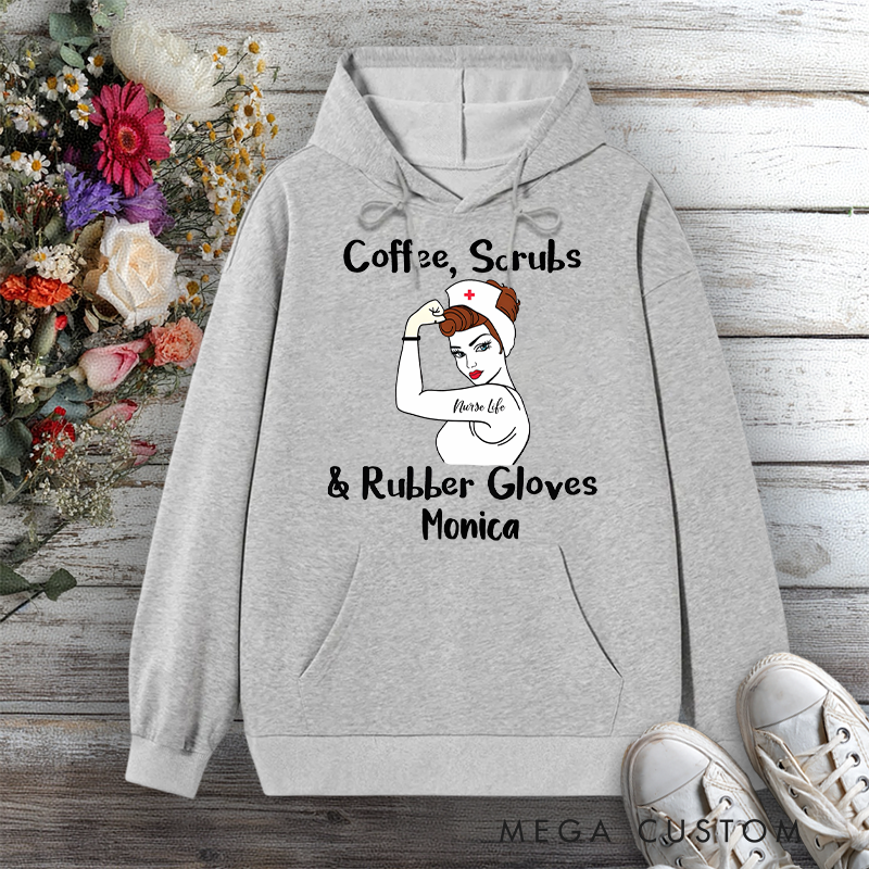 Personalized Hoodies for Nurse Coffee Scrubs Rubber Gloves Design Hoodies International Nurse Day Gift