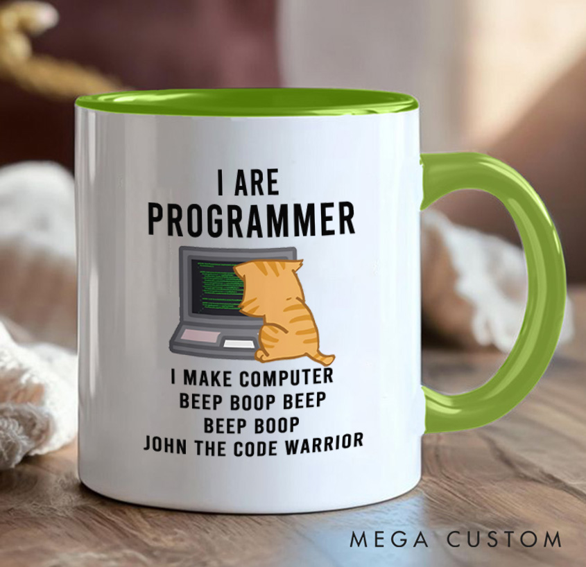 Personalized Funny Cat Programmer Mug Technology Computer Enthusiasts Gift for IT Geek Nerd Lovers