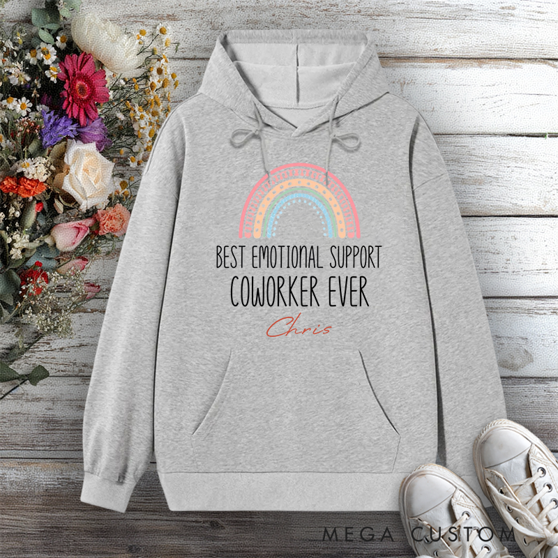 Personalized Hoodie Best Emotional Support Coworker Ever Rainbow Design Gift for Office Worker