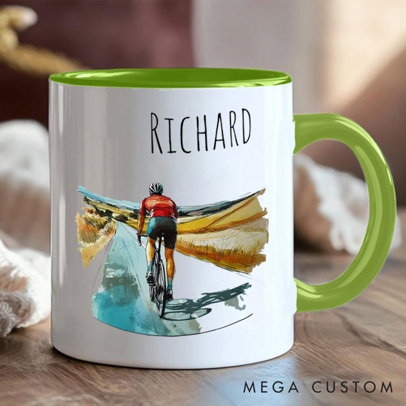 Personalized Cycling Coffee Cup Mug with Scenic Road for Outdoor Adventures Riding Cycling Biking Enthusiasts
