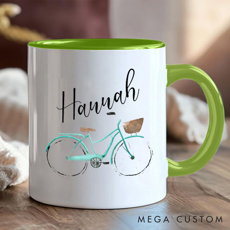 Personalized Coffee Cup Mug with Elegant Bicycle Illustration for Outdoor Adventures Riding Cycling Biking Enthusiasts