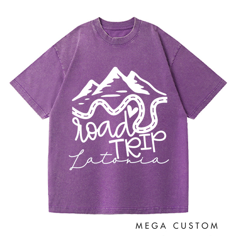 Personalized Road Trip Washed T-Shirts Vacation Shirt Traveling Shirts Customized Name Shirt Gift For Nature Lover 