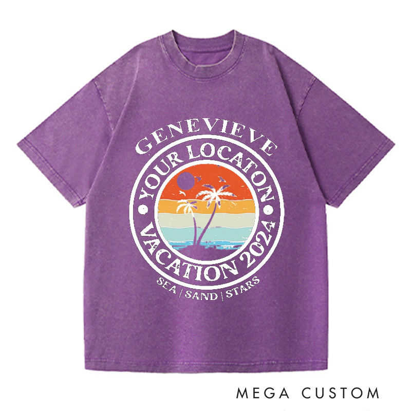 Personalized Summer Washed T-Shirts Vacation Shirts Beech TShirts Gift For Traveler Tee