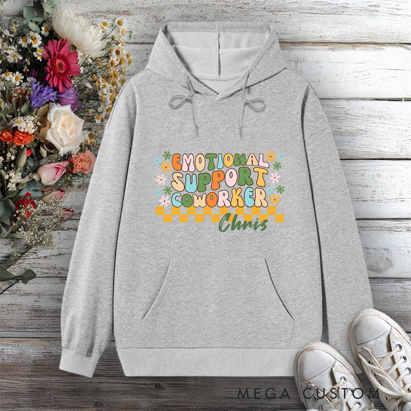 Personalized Hoodie Emotional Support Coworker Fun Retro Design Gift for Office Worker