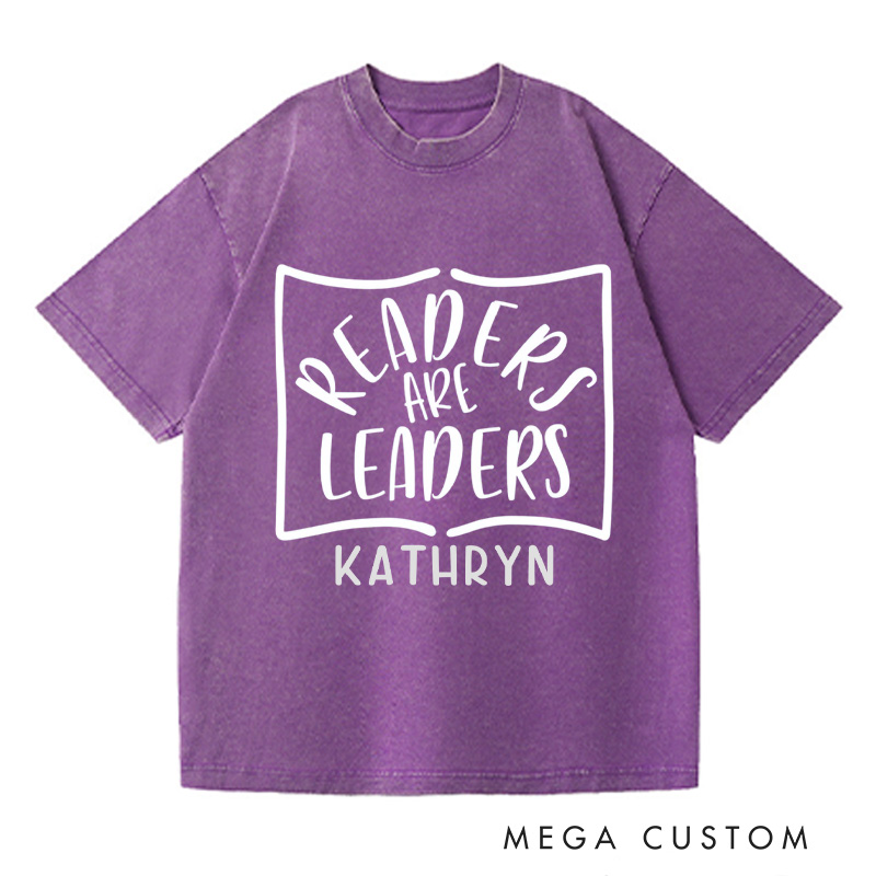 Personalized Readers Are Leaders Washed T-Shirts Reading Shirt Customized Name Shirt Book Tee Gift for Reader