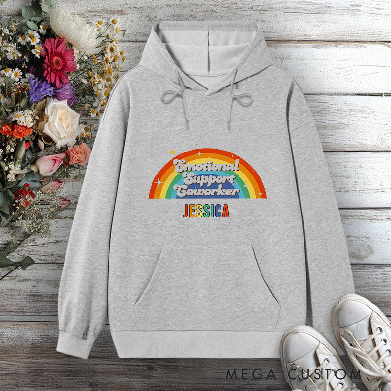 Personalized Hoodie Emotional Support Coworker Rainbow Design Gift for Office Worker
