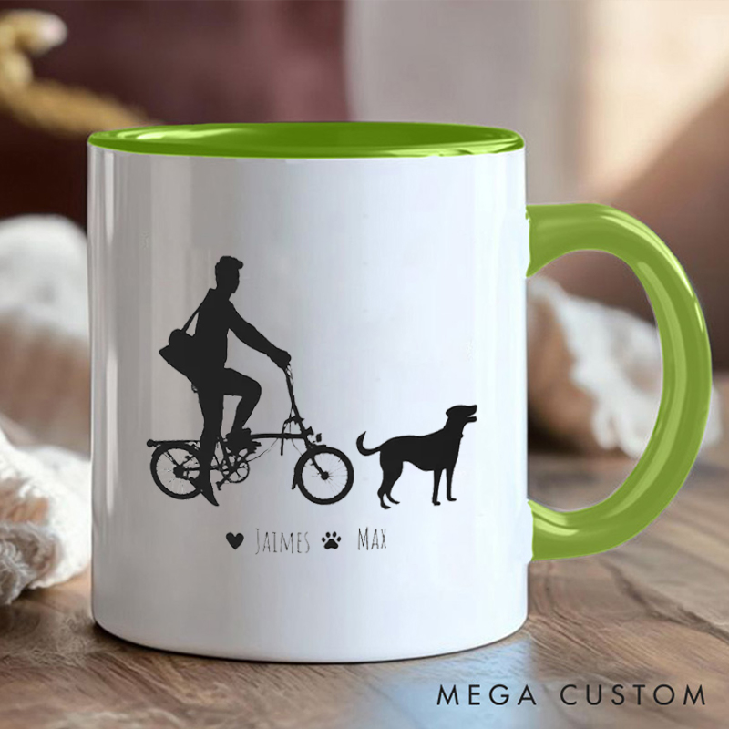 Personalized Cyclist and Dog Coffee Cup Mug with Dog Loving Cyclists for Outdoor Adventures Riding Cycling Biking Enthusiasts
