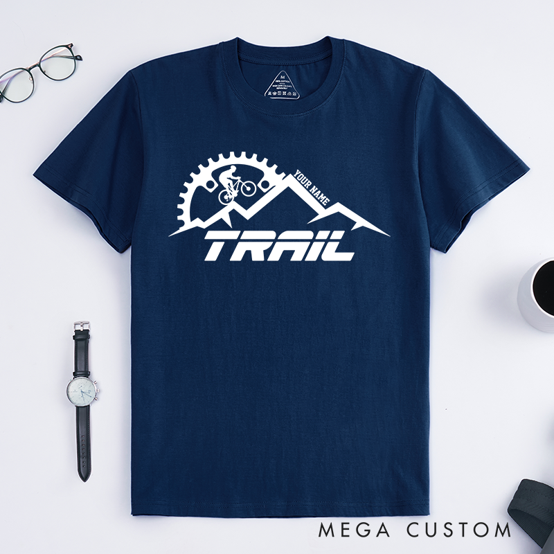 Personalized Trail Cycling T-Shirt with Mountains Gear Cyclist Graphics for Outdoor Adventures Riding Cycling Biking Enthusiasts
