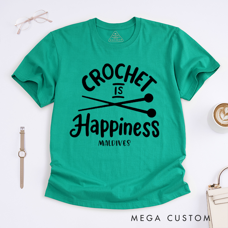 Personalized Crochet is Happiness Classic T-Shirts for Knitting Lovers Funny Crochet Shirt Gift for Crochet Lover