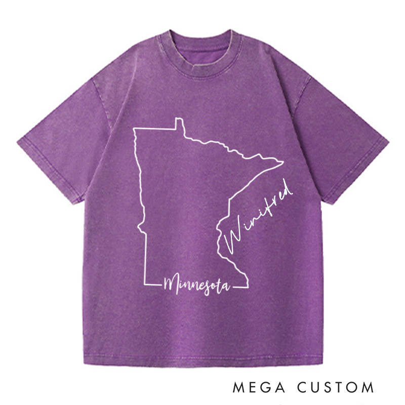 Personalized Minnesota State Washed T-Shirts Travel Tee Map Shirt Trendy Shirt Customized Name Shirt Gift For Traveler