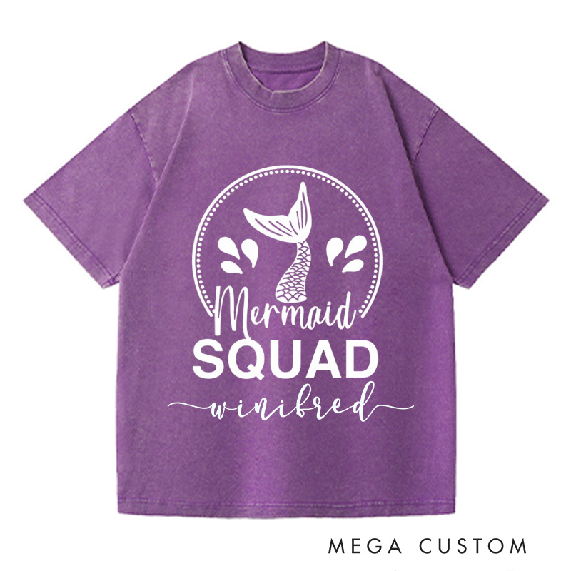 Personalized Mermaid Washed T-Shirts Funny Mermaid Tee Trendy Shirt Customized Name Shirt Gift For Ocean Enthusiasts