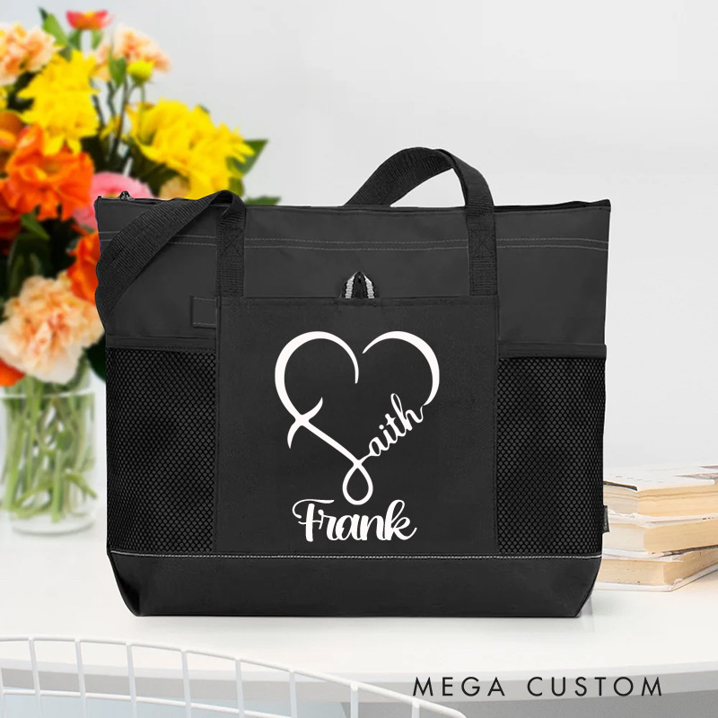 Personalized Heart Faith Tote Bag with Name and Zipper Large Capacity Religious Accessory Gift for Christian Religious Christian Gifts 