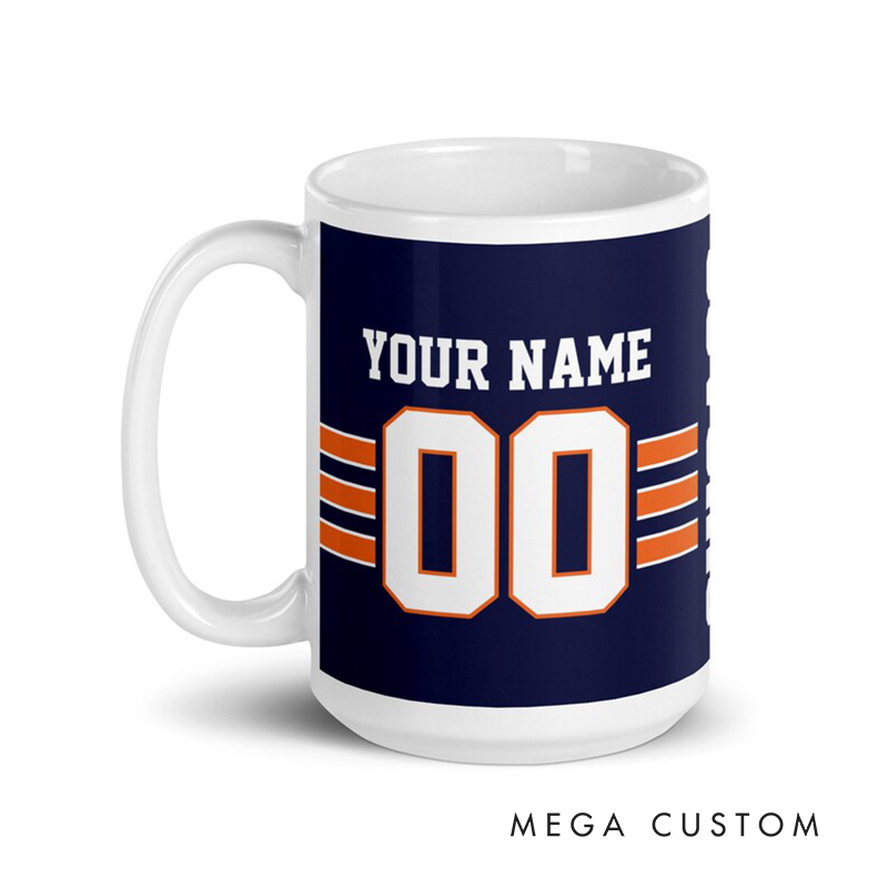 Personalized Football Mug with Custom Team Name Player Name and Jersey Number Design for Sports Fans
