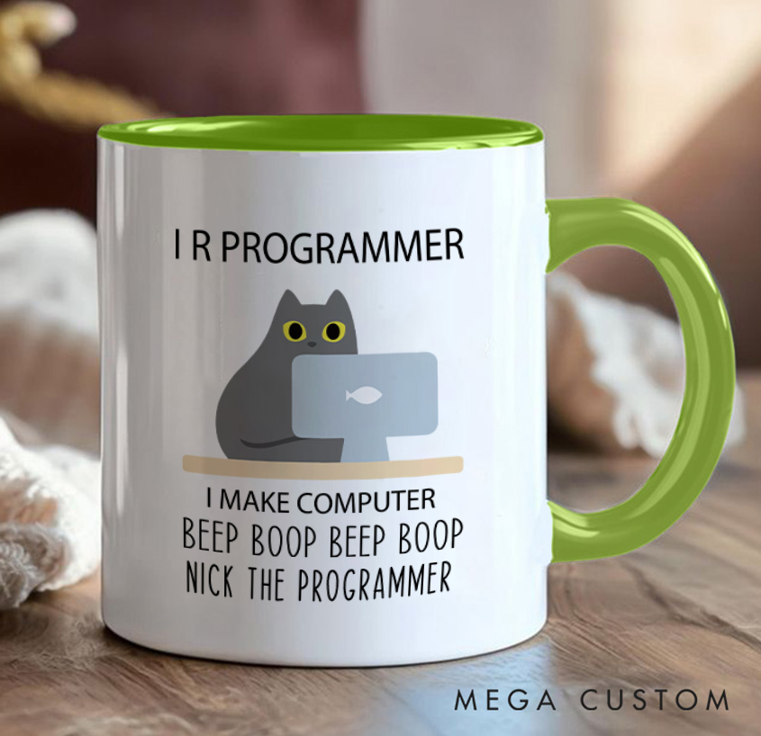 Personalized Programmer Cat Mug A Fun Take On Coding Life Mug Technology Computer Coffee Cup Gift for Geek Nerd Lovers