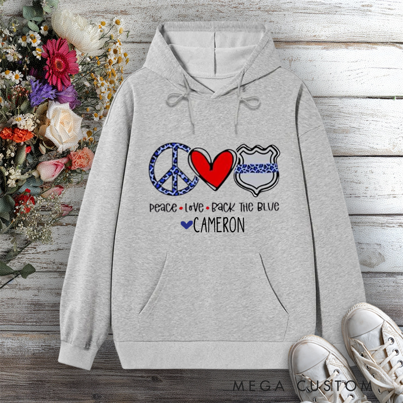 Personalized Police Wife Hoodie Peace Love Back the Blue Design Gift for Police Officers Wife