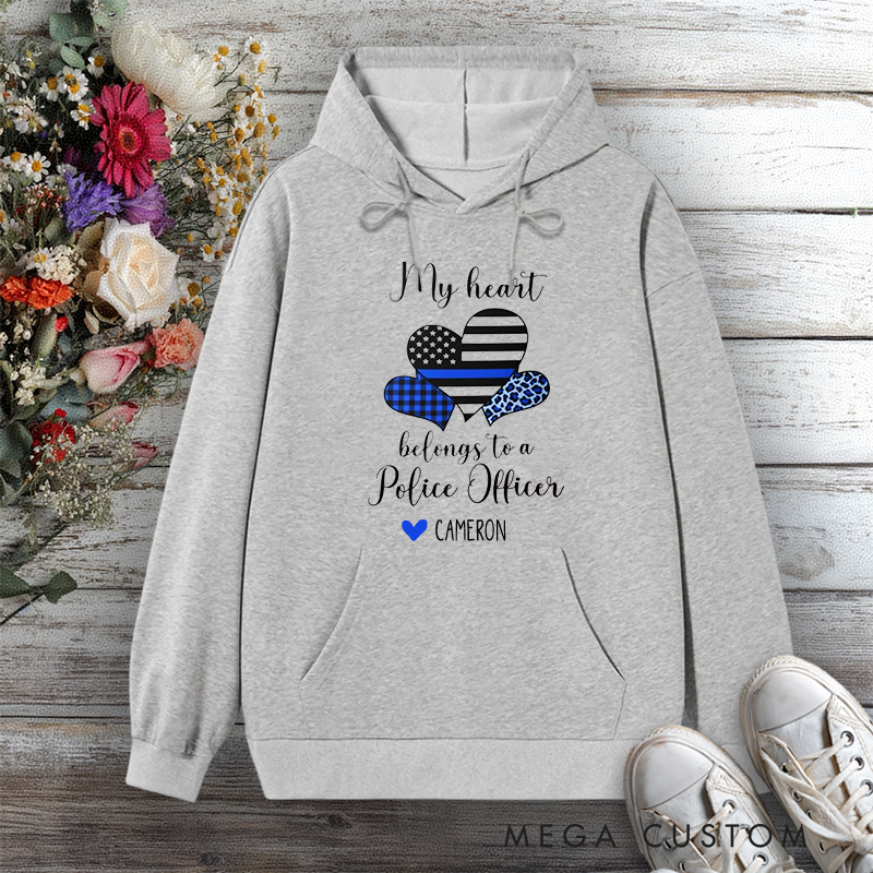 Personalized Police Wife Hoodie My Heart Belongs to a Police Officer Design Gift for Police Officers Wife