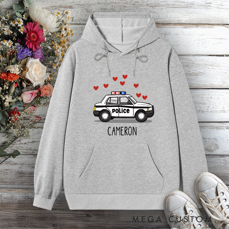 Personalized Police Wife Hoodie Police Car with Hearts Design Gift for Police Officers Wife