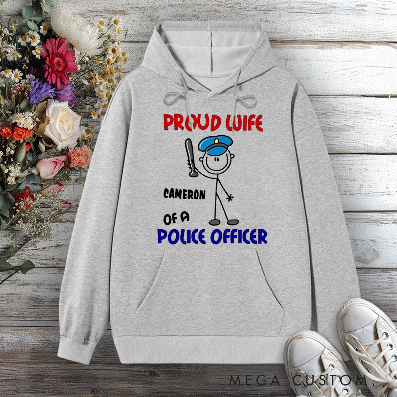Personalized Police Wife Cartoon Hoodie Proud Wife of a Police Officer Design Gift for Police Officers Wife