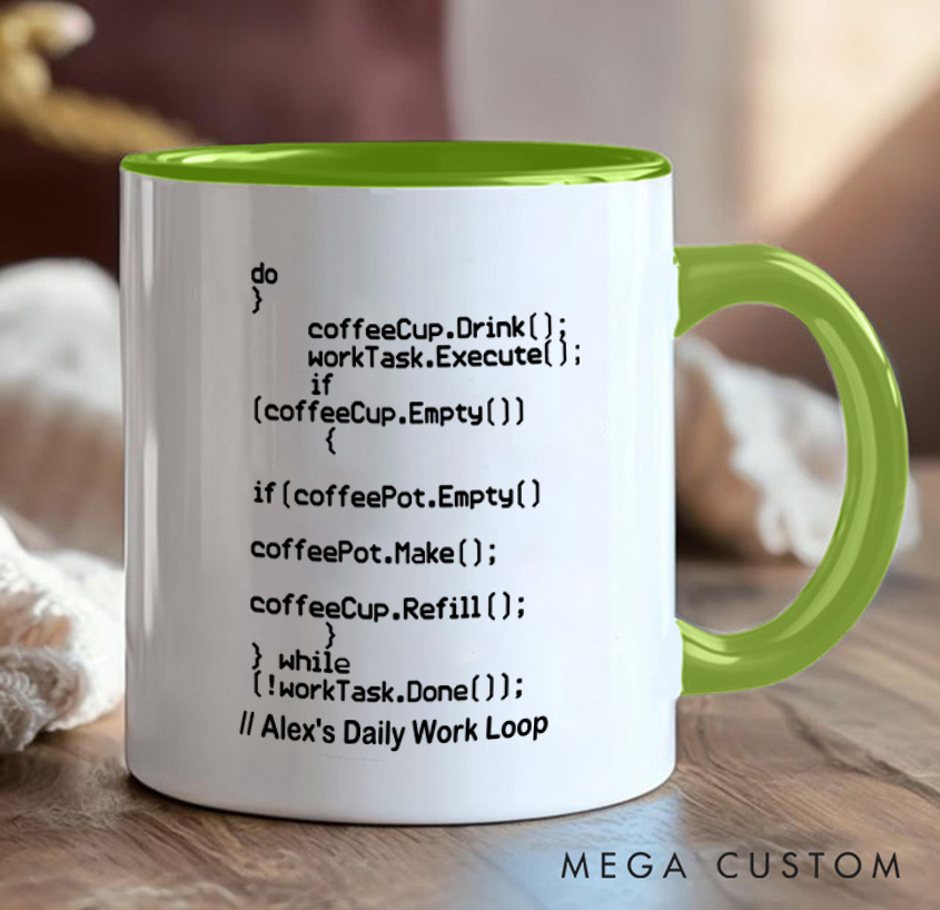 Personalized  A Programmer's Daily Loop Mug Technology Computer Coffee Cup Gift for Geek Nerd Lovers