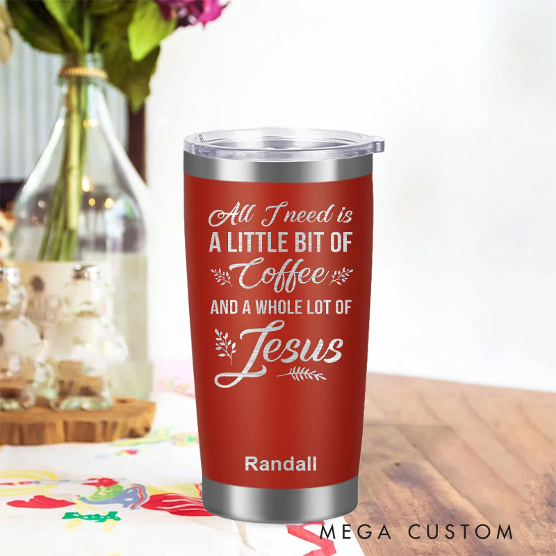 Personalized Coffee and Jesu Stainless Steel Tumbler Insulated Travel Mug Engraved Christian Coffee Cup Jesus Gift Religious Gift for Her Gift for Him