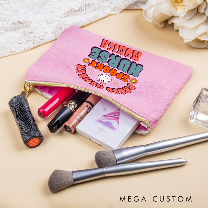 Personalized Makeup Bag for Nurse Proud Member Spooky Nurse Design Fashion Cosmetic Bag Gift