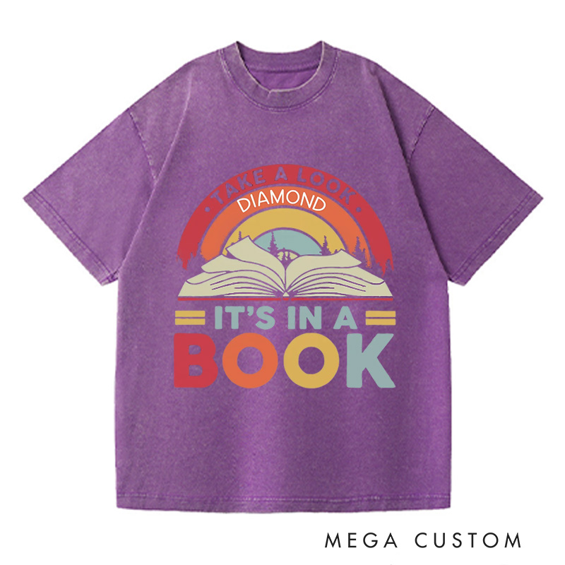 Personalized Reading Rainbow Washed T-Shirts Take a Look It’s in a Book Shirt Reading Vintage Retro Rainbow Shirt with Name Reading Book Gift Shirt Book Lover T Shirt