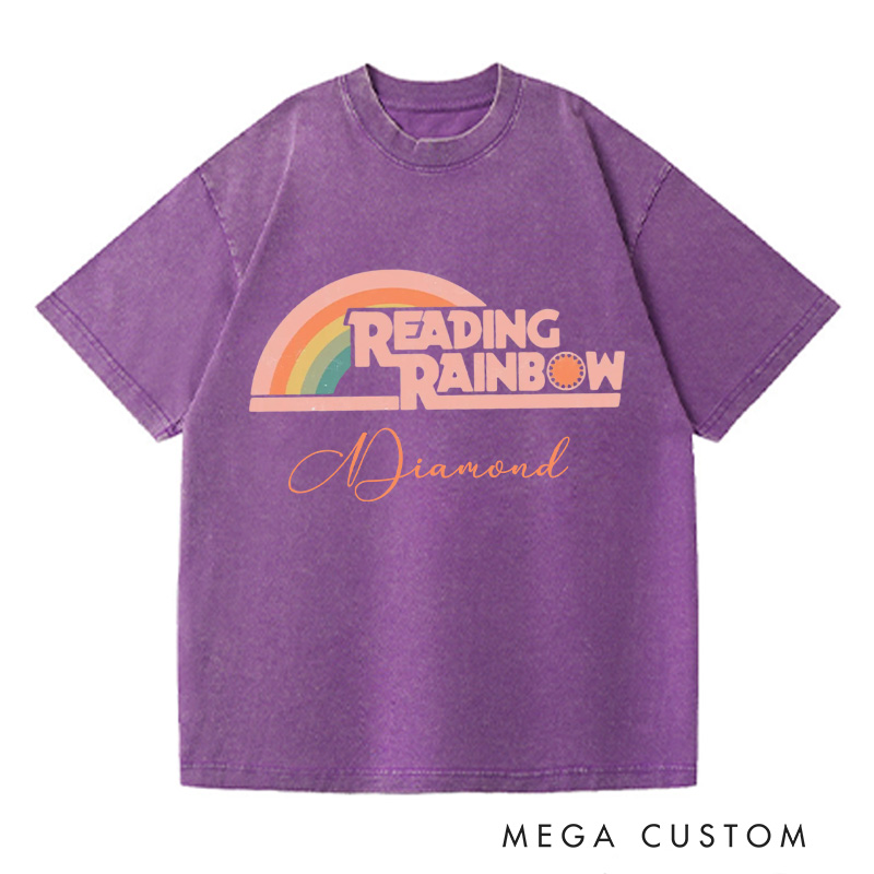 Personalized Reading Rainbow Washed T-Shirts Love to Read Tee Funny Librarian Tee with Name Reading Retro Tshirt Book Lover Shirt Gift for Reader
