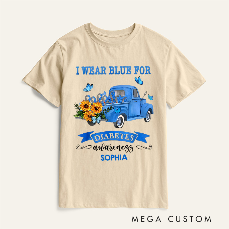 Personalized I Wear Blue for Diabetes Awareness T-Shirt Caring Gifts for the Sick
