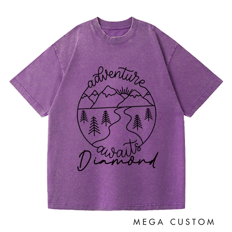 Personalized Adventure Awaits Travel Washed T-Shirts Mountain Shirt  with Name Tshirt Vacation Shirt Trip Lover Shirt Traveler Gift