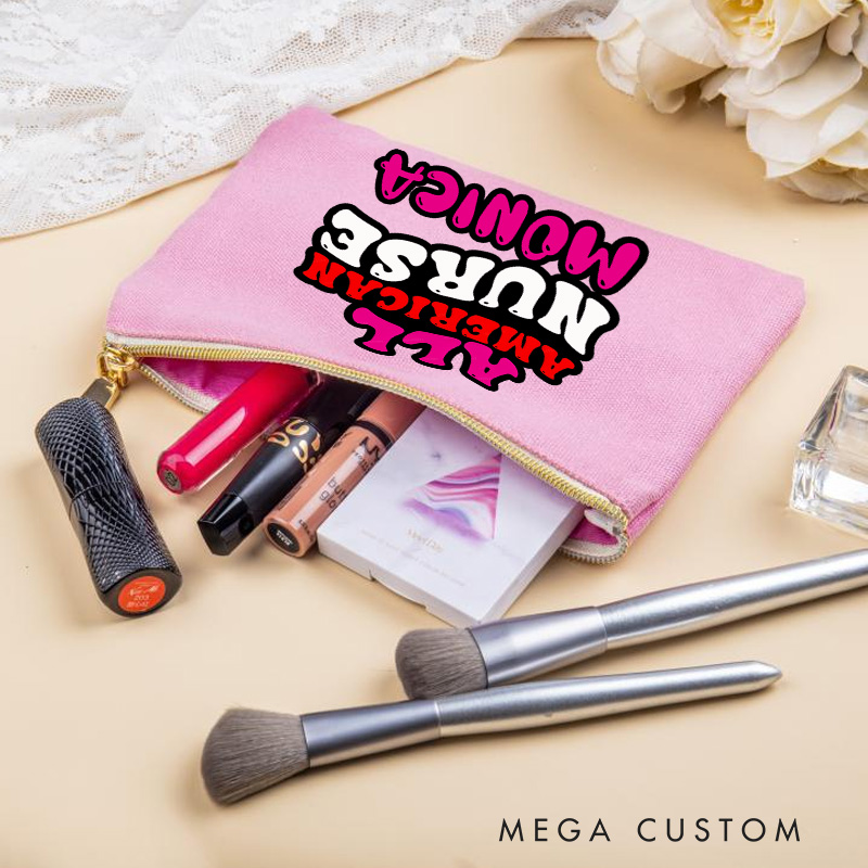 Personalized Makeup Bag for Nurse All American Nurse Design Fashion Cosmetic Bag Gift