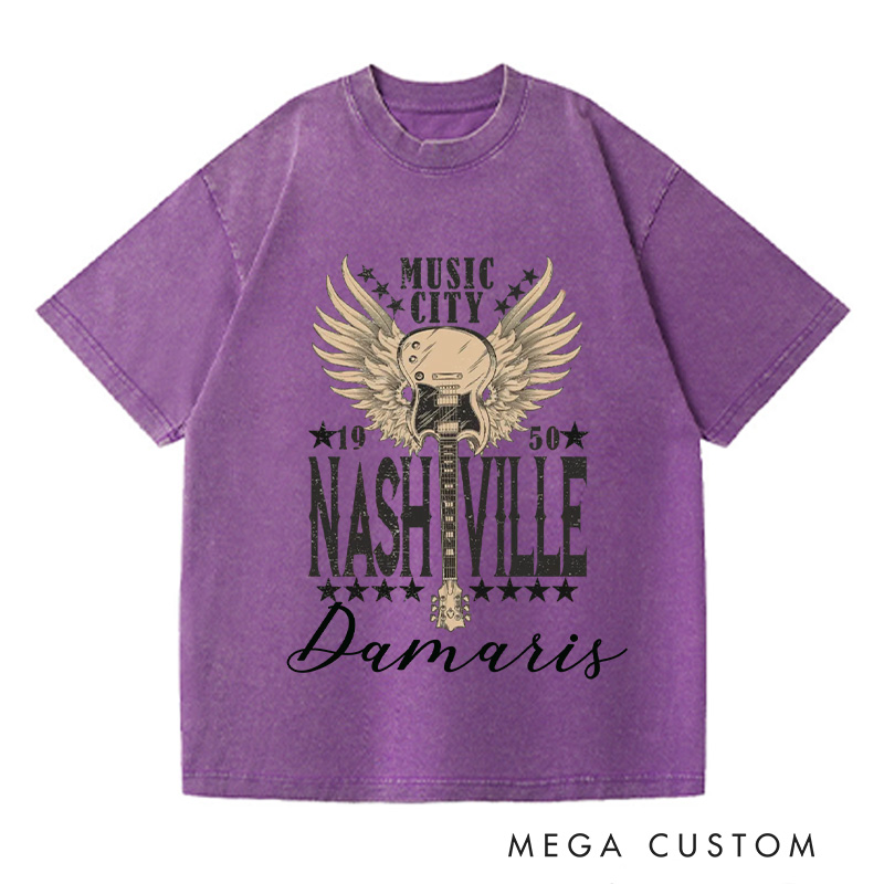 Personalized Music City Washed T-Shirts Vintage Inspired Cotton Shirt Unisex Tee Travel Shirt Gift For Those Who Love Life And Travel