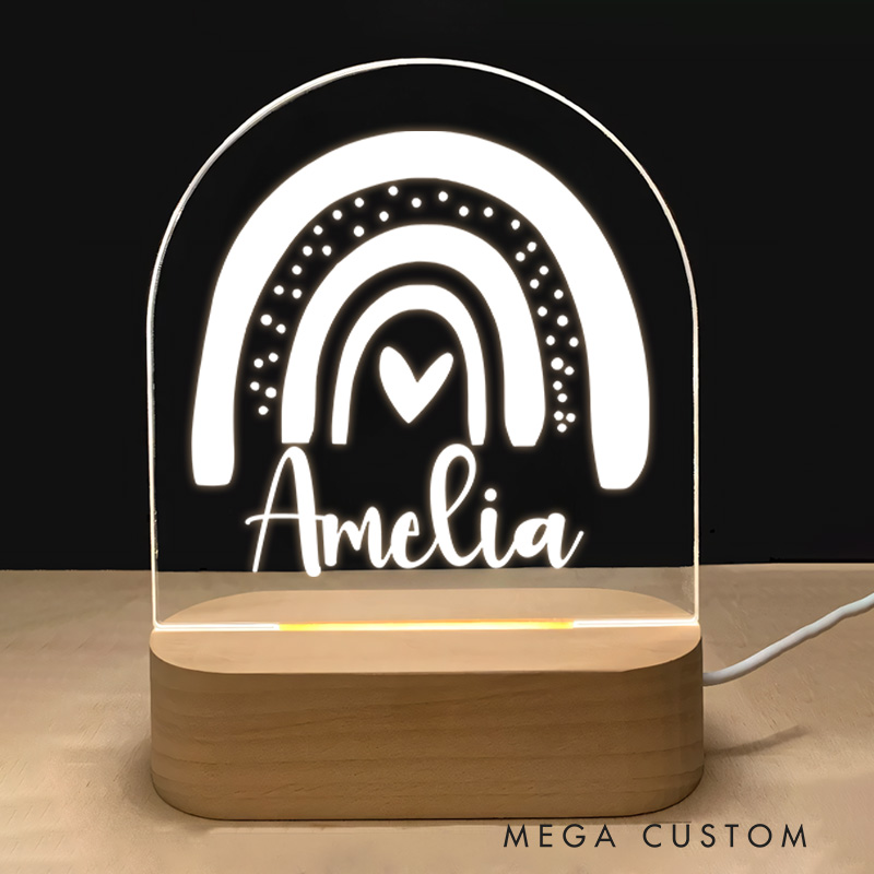 Personalized Delicate Rainbow with Heart Center and Dotted Details for a Soft and Cheerful Decorative Night Lamp