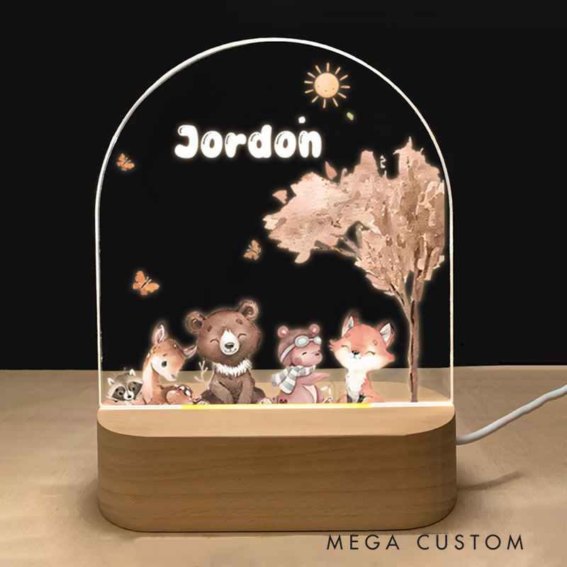 Personalized Forest Animal Night Light Birthday Gift for BabyNursery Baby Room Name Sign Gift