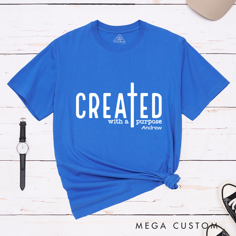 Personalized Created with A Purpose Classic T-Shirt Bible Saying Cotton Shirt with Name Bible Quotes Shirt Religious Gift for Christians