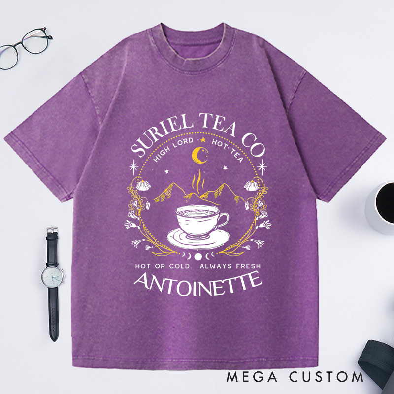 Personalized Suriel Tea Co Washed T-Shirts with Name, Book Lover Shirt Reading Shirt Reading Tee Librarian Shirt Gift Reader Gifts