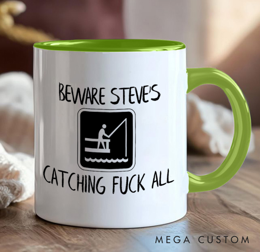Personalized Humorous Fishing Mug - 'Beware, Catching Nothing' Funny Gift for Anglers