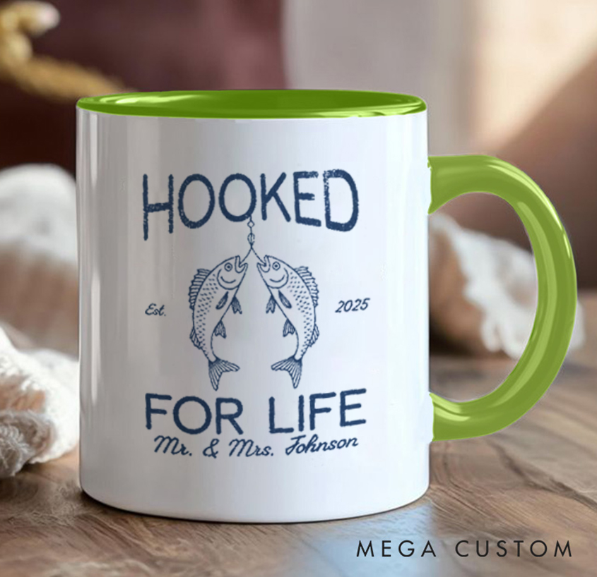 Personalized Hooked for Life Mug Fishing-Themed Couple Gift for Fishing Lover