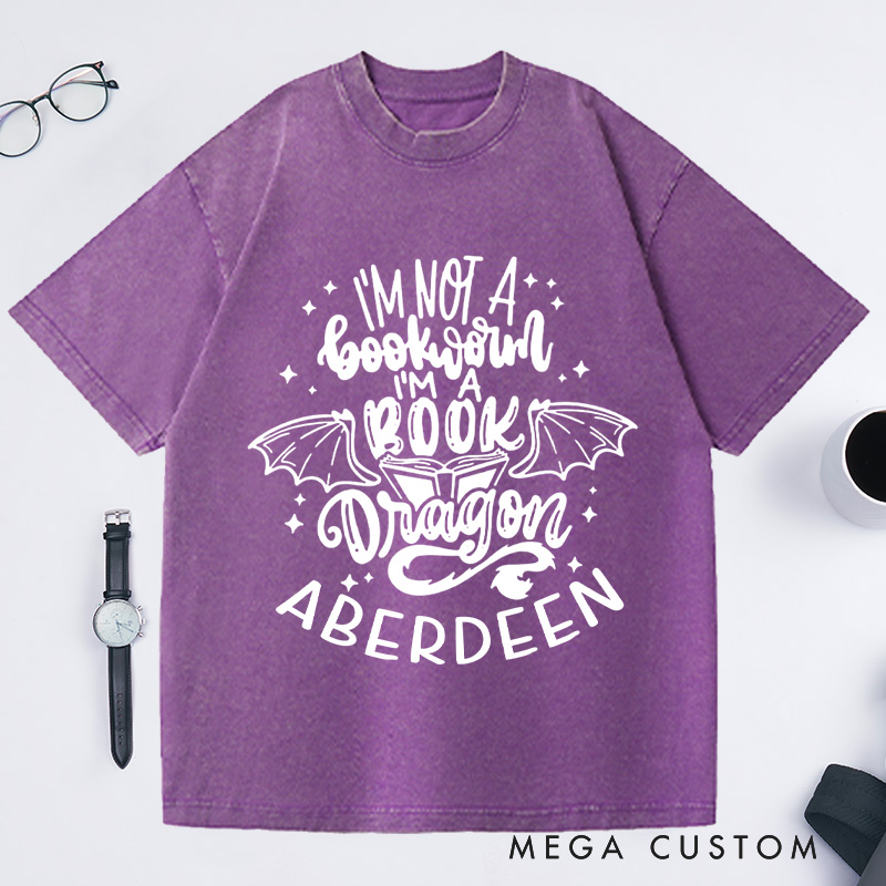 Personalized I'm Not A Bookworm I'm A Book Dragon Washed T-Shirts, Book Lover Shirt Reading Lover Shirt Librarian Shirt Book Lover Gift