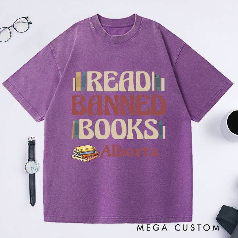 Personalized Read Banned Books Washed T-Shirts, Book Lover Tee Literary TShirt Bookish Shirt Reading Top Librarian Shirt