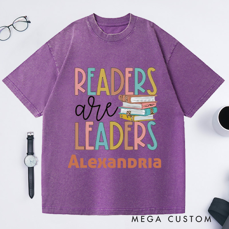 Personalized Readers Are Leaders Washed T-Shirts Reading Shirt with Name Book Lover Tshirt Bookish Shirt Librarian Tee Gift