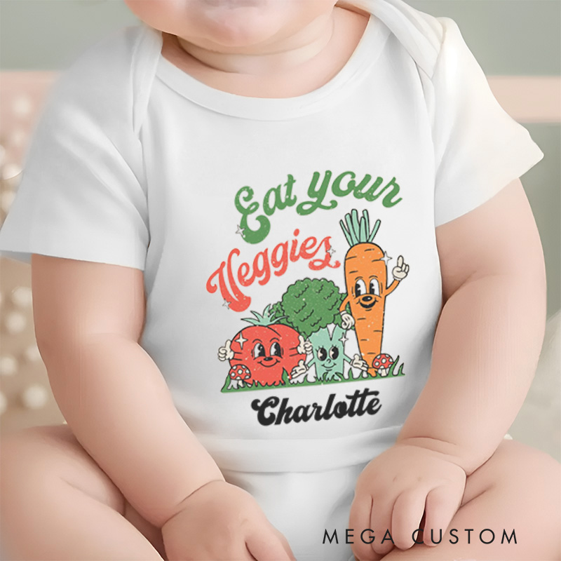 Personalized Eat Your Veggies Cute and Whimsical Vegetable Characters Baby Gift Baby Onesie  