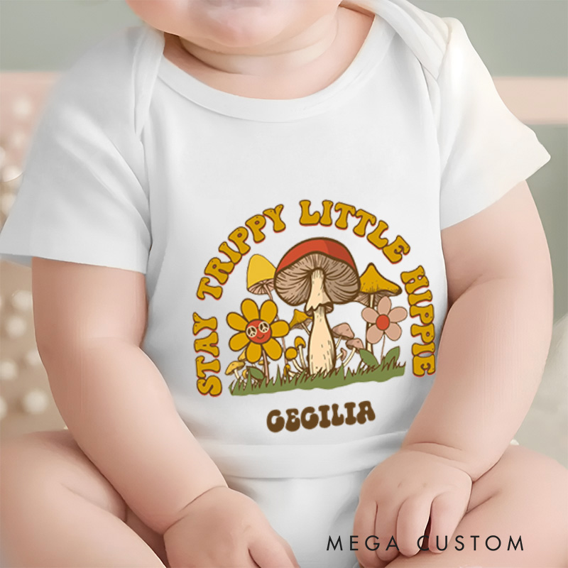 Personalized Trippy Little Hippie Groovy and Flower Child Inspired Baby Gift Baby Onesie  